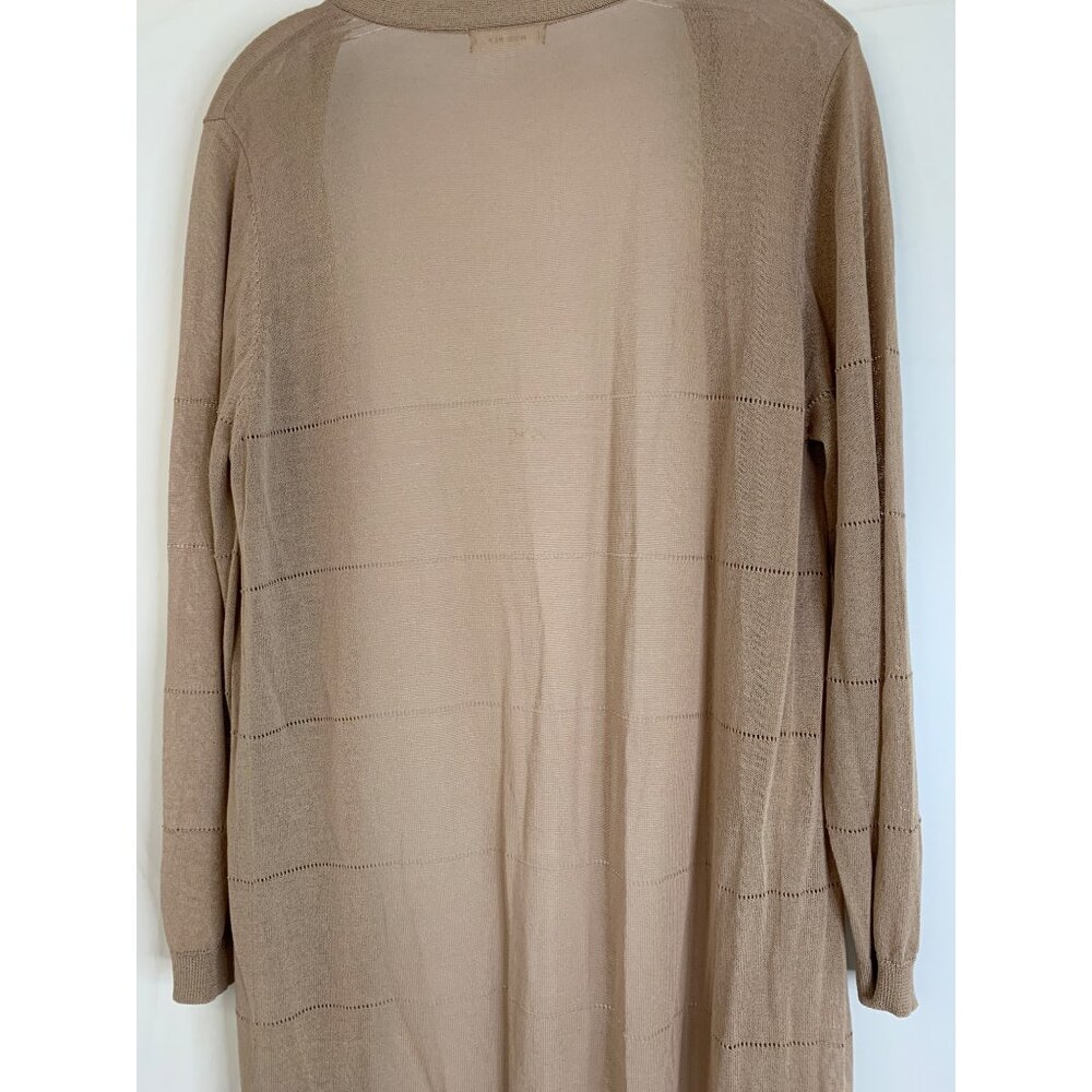 Mod Ref Sheer Open Front Eyelet Stripe Tan Cardi … - image 7